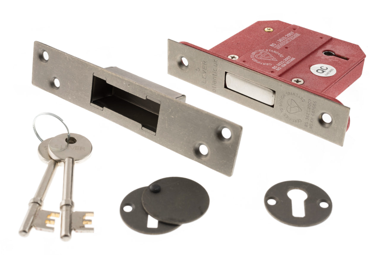 Atlantic 5 Lever Key Deadlock [BS] Keyed Alike 3" - Distressed Silver