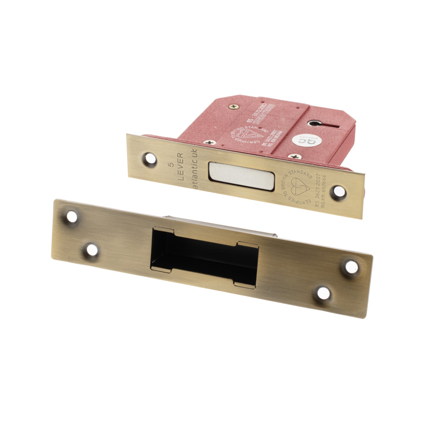 Atlantic 5 Lever Key Deadlock [BS] 3" - Matt Antique Brass