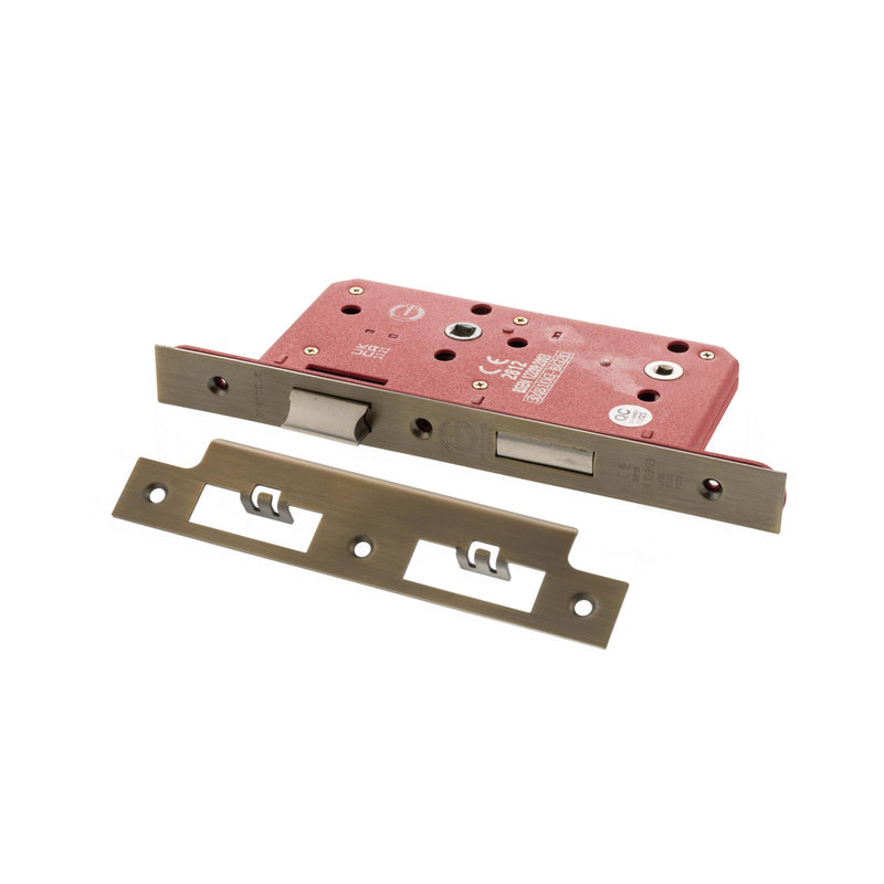 Atlantic DIN Bathroom Lock Double Turn 60mm backset - Matt Antique Brass