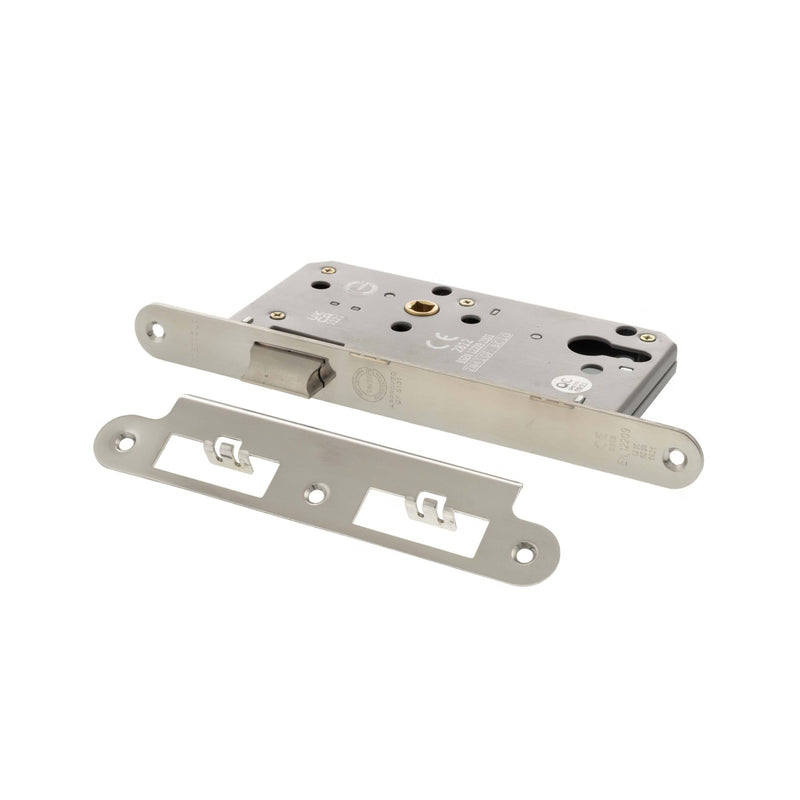 Atlantic DIN Radius Latch 60mm backset - Polished Stainless Steel