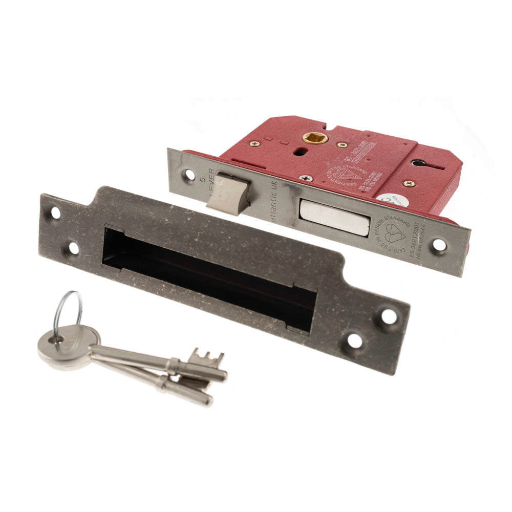 Atlantic 5 Lever Key Sashlock [BS] 3" - Distressed Silver
