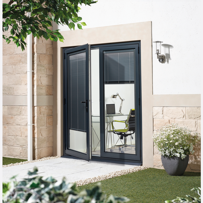 LPD Aluminium Prefinished Grey French Door Set - 1500mm x 2090mm