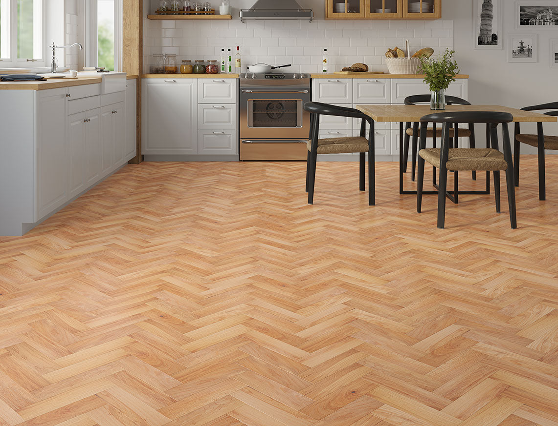 Ashdown Oak Natural Brushed Herringbone Engineered Wood Flooring | UV Oiled | 80 x 300 x 10/3mm