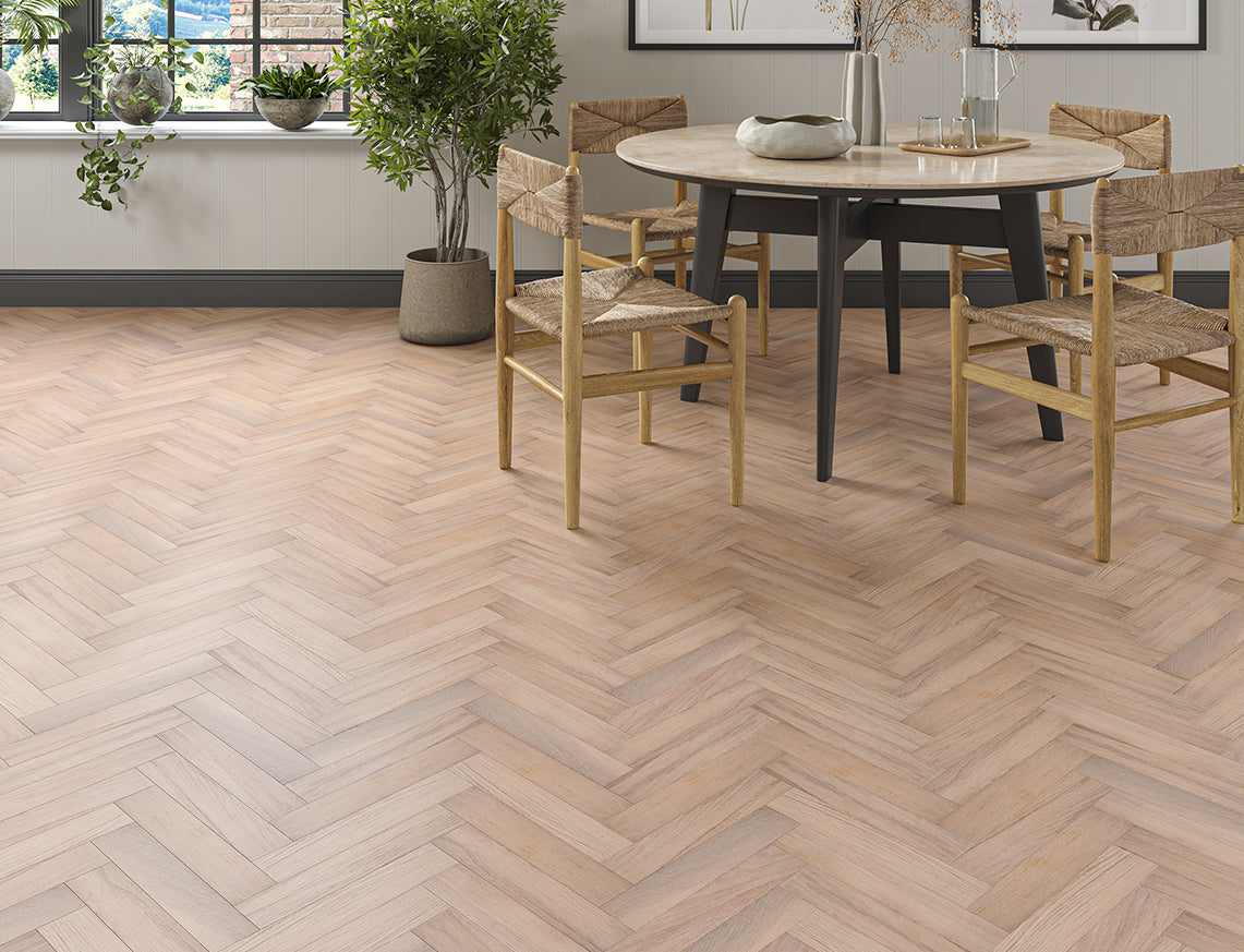Aversley Oak White Smoked Brushed Herringbone Engineered Wood Flooring | UV Oiled | 70 x 350 x 20/5mm