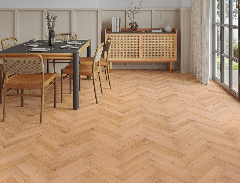 Bramham Oak Natural Brushed Herringbone Engineered Wood Flooring | UV Oiled | 90 x 400 x 15/4mm