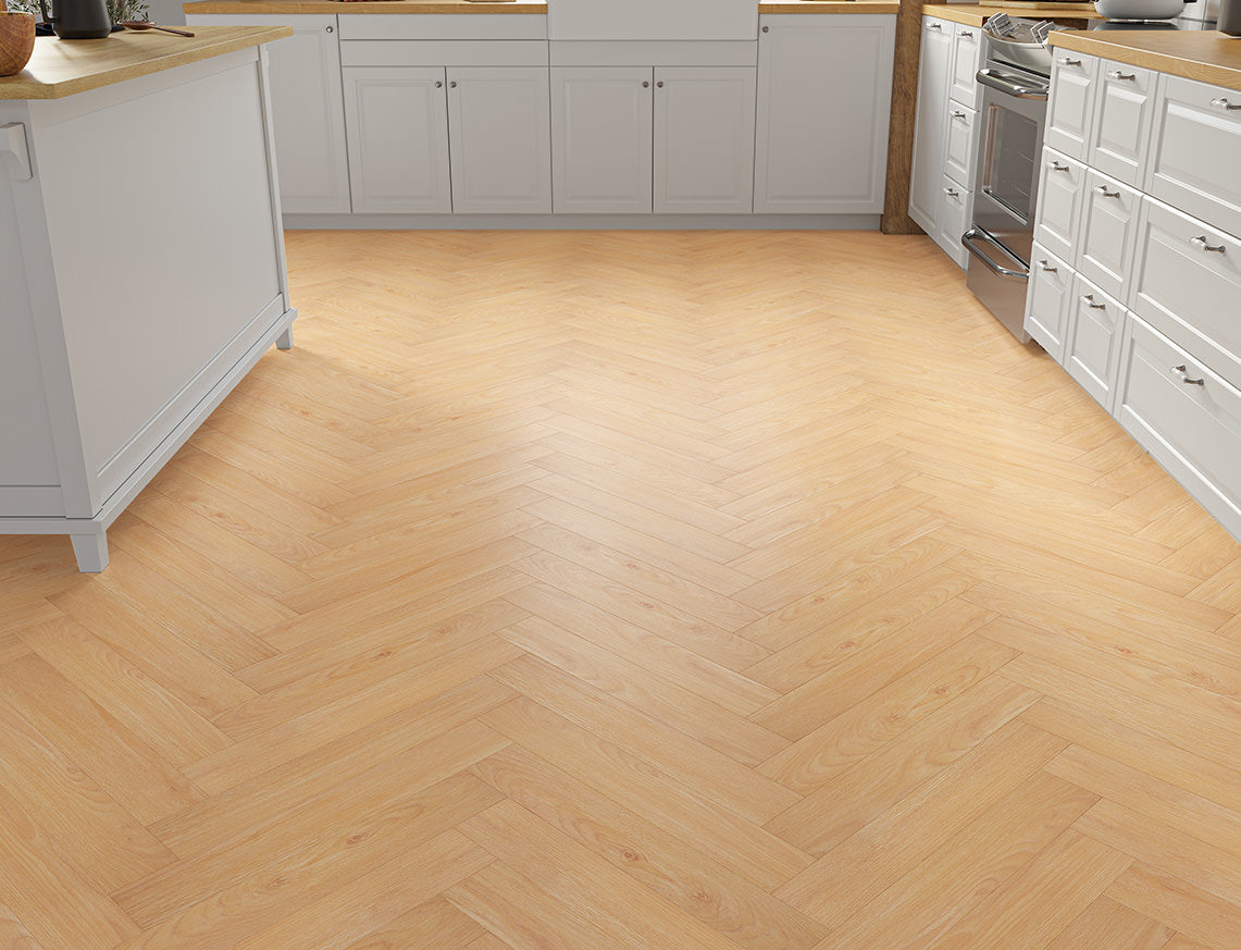Oakleigh 8mm Buttermere Golden Blonde Embossed Herringbone Laminate Flooring | 100 x 600 x 8mm
