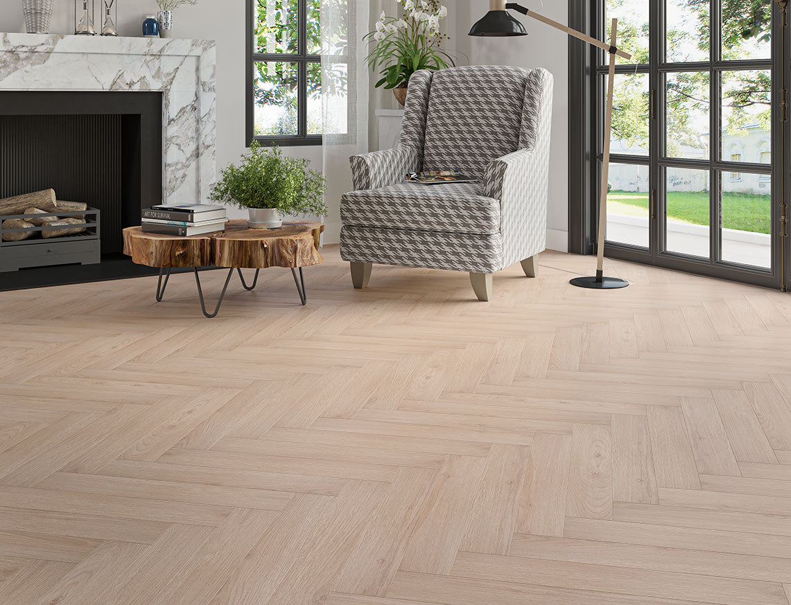 Oakleigh 8mm Cliveden Grey Brown Embossed Herringbone Laminate Flooring | 100 x 600 x 8mm