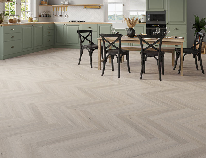 Compton Oak Light Grey Oak Herringbone LVT Flooring | 128 x 615 x 5/0.5mm