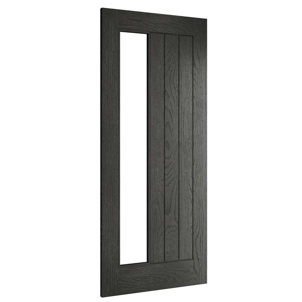 Pre-Assembled Ely Brushed Black Oak Glazed 1SL Door Set FSC
