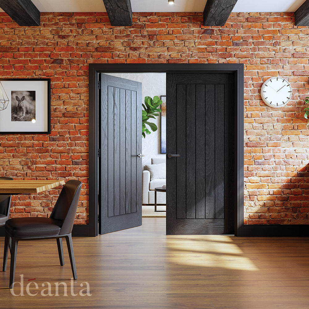 Deanta Ely Brushed Black Oak FD30 FSC Fire Door