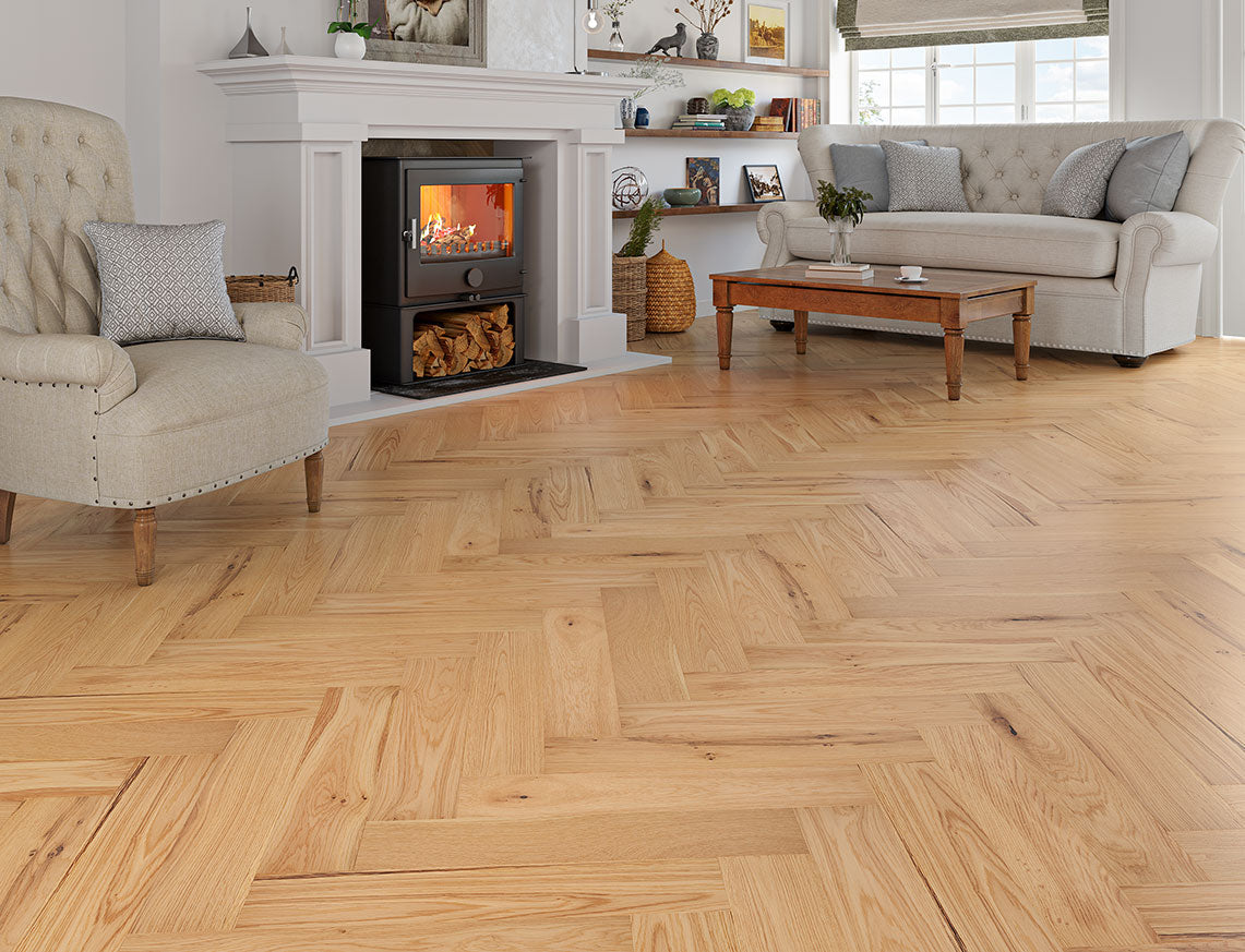 Epping Oak Natural Brushed Herringbone Engineered Wood Flooring | UV Oiled | 125 x 600 x 15/4mm