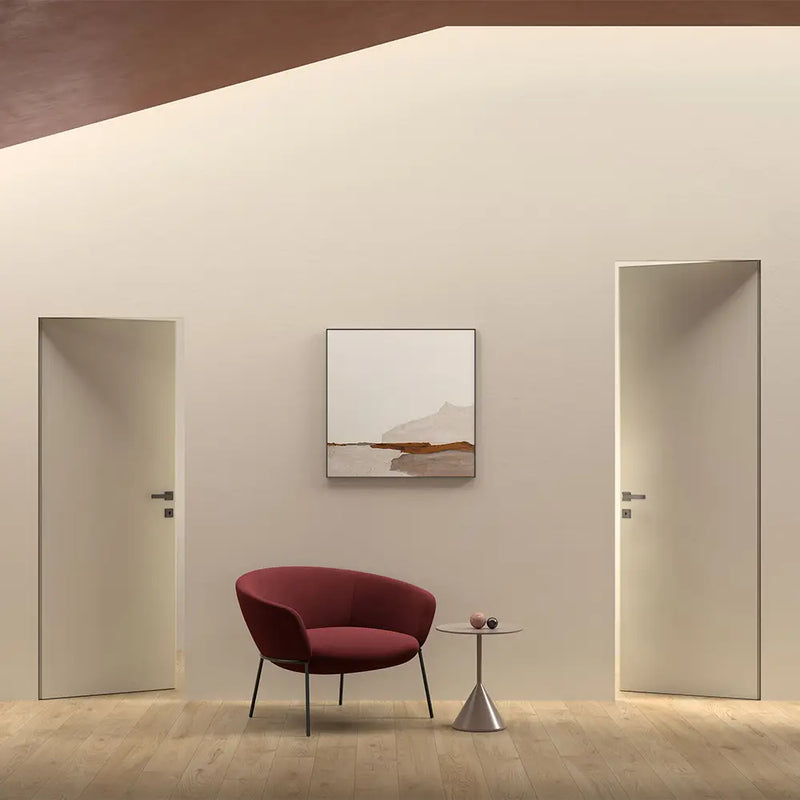 Atlantic SPECIAL ORDER Ermetika xREVERx Flush Hidden Door System with White Primed Door - Satin Chrome Latch/Bathroom Accessories
