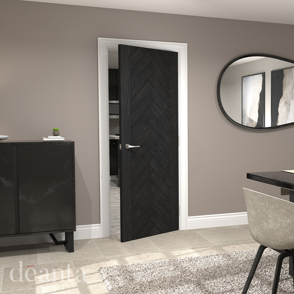 Pre-Assembled Fontaine Brushed Black Oak FD30 FSC Fire Door Set