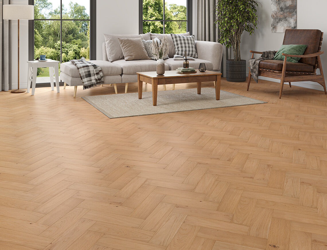Gillingham Oak Brushed Herringbone Engineered Wood Flooring | UV Invisible Oiled | 90 x 300 x 14/3mm