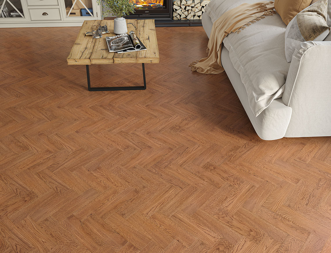 Bowland Oak Antique Colour Brushed Handscraped Herringbone Engineered Wood Flooring | UV Lacquered | 90 x 300 x 14/3mm