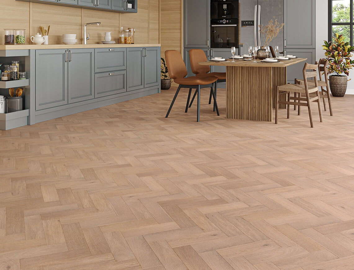 Hainault Oak Grey Smoked White Brushed Herringbone Engineered Wood Flooring | UV Oiled | 90 x 300 x 14/3mm