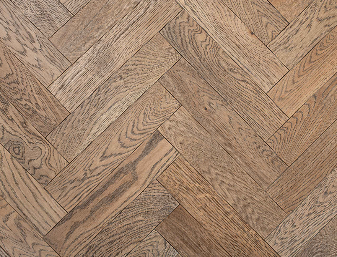 Hazlehead Oak Smoked Brushed Herringbone Engineered Wood Flooring | UV Oiled | 90 x 400 x 15/4mm