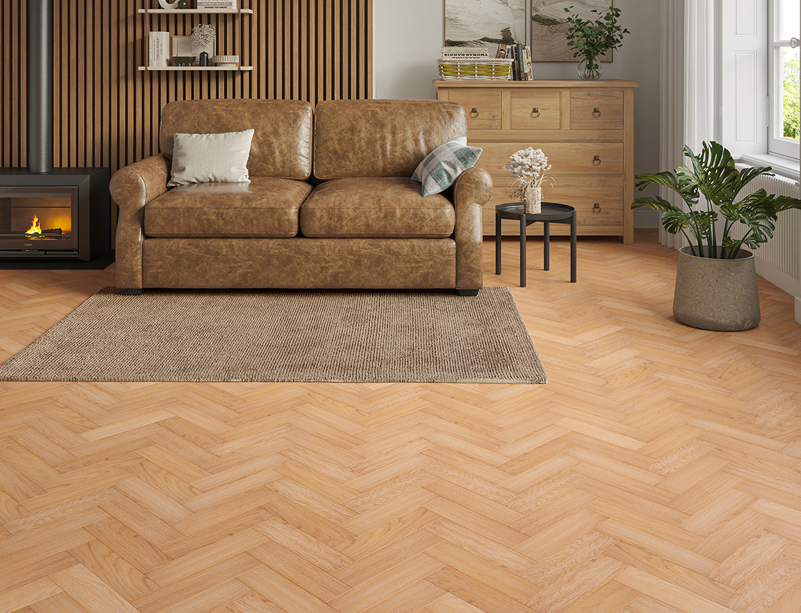 Heysham Oak Natural Brushed Herringbone Engineered Wood Flooring | UV Lacquered | 80 x 300 x 10/3mm