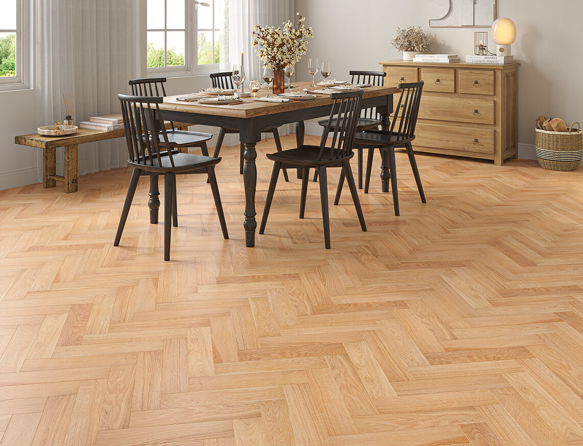 Imperial Oak Natural Brushed Herringbone Engineered Wood Flooring | UV Lacquered | 90 x 400 x 15/4mm