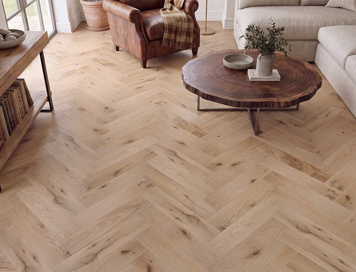 Kendal Oak Smooth Herringbone Solid Wood Flooring | Unfinished | 90 x 400 x 18mm