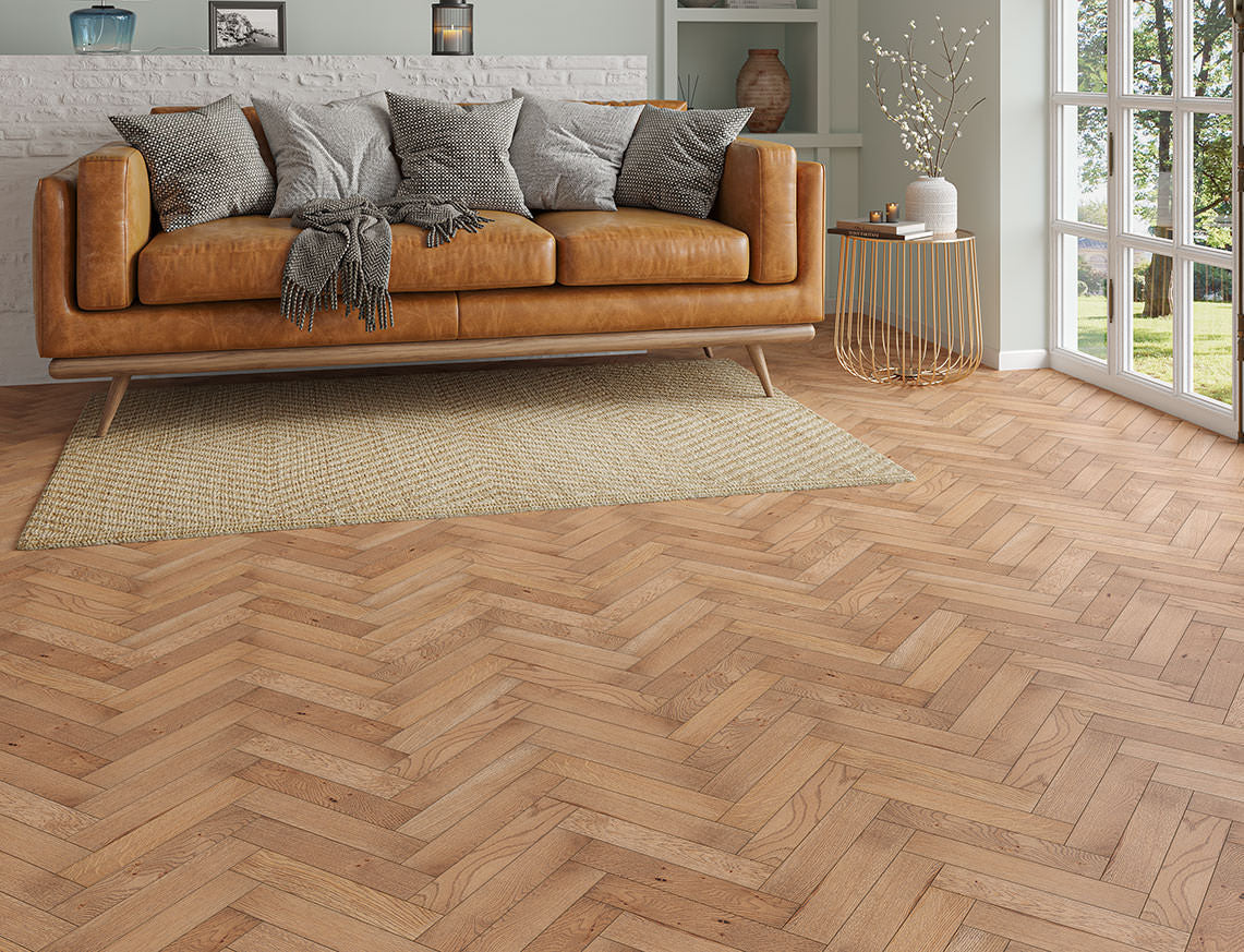 Kingswood Oak Smoked Brushed Herringbone Engineered Wood Flooring | UV Oiled | 70 x 350 x 20/5mm