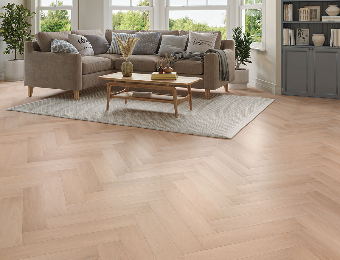 Sherburn Oak Honey Blonde Oak Herringbone LVT Flooring | 128 x 615 x 5/0.5mm