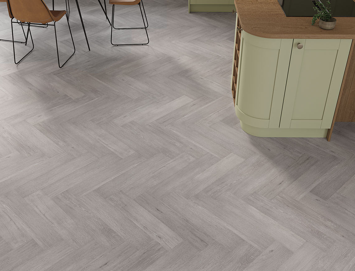 Sennen Oak Grey Oak Herringbone LVT Flooring | 128 x 615 x 5/0.5mm