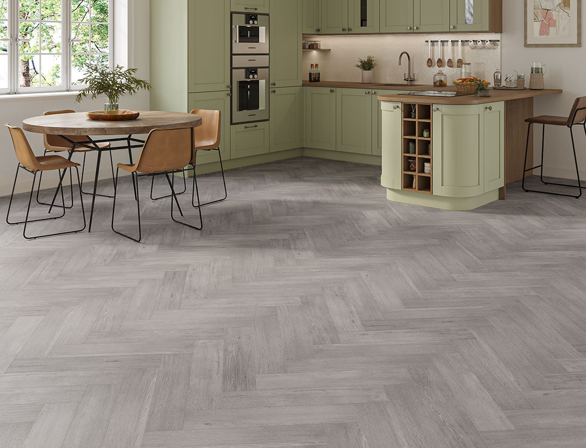 Sennen Oak Grey Oak Herringbone LVT Flooring | 128 x 615 x 5/0.5mm