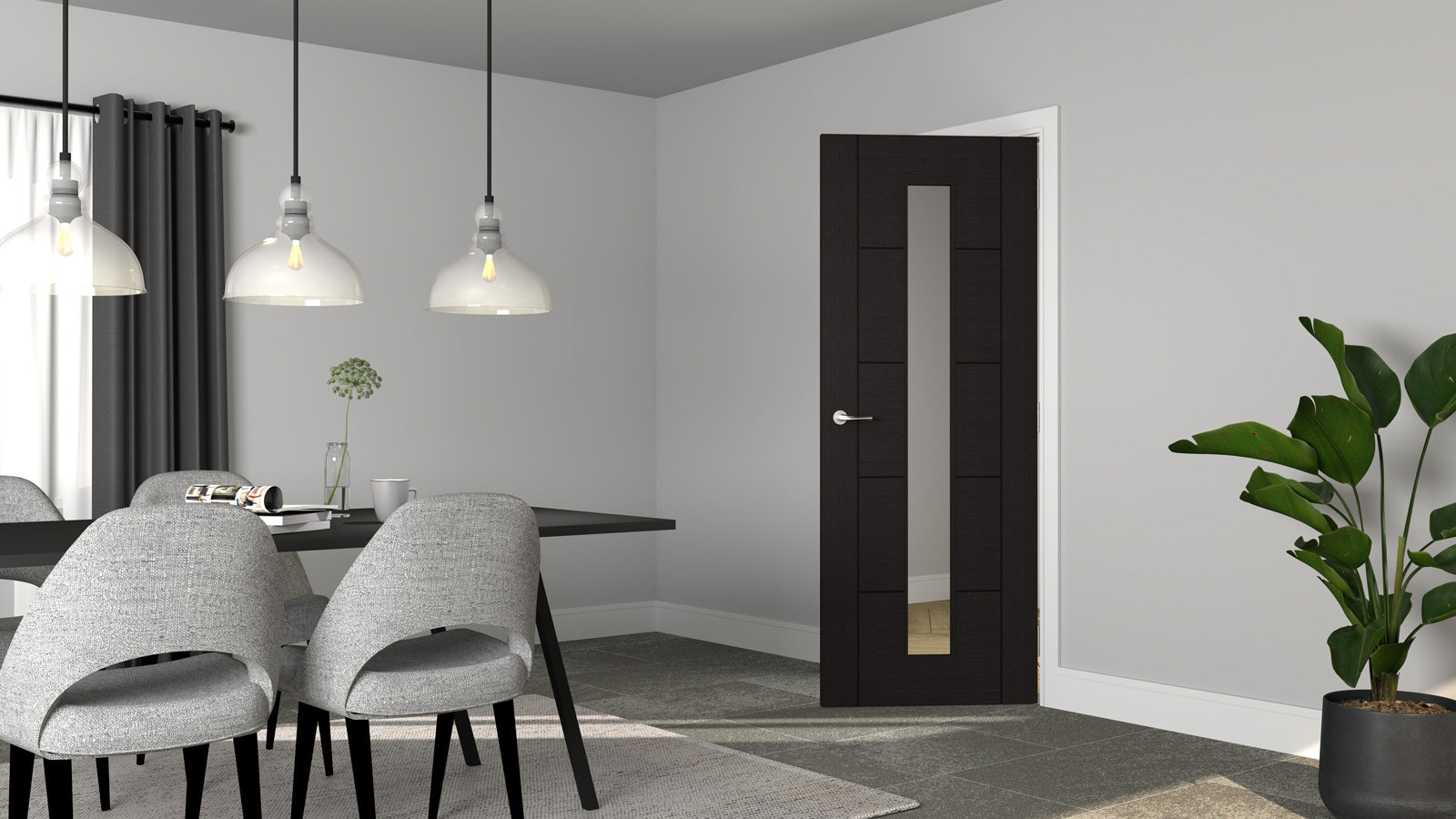 Dark Grey Laminate Glazed 5 Panel Internal Door - Artis Ladder 5P (FSC, 1 Light)