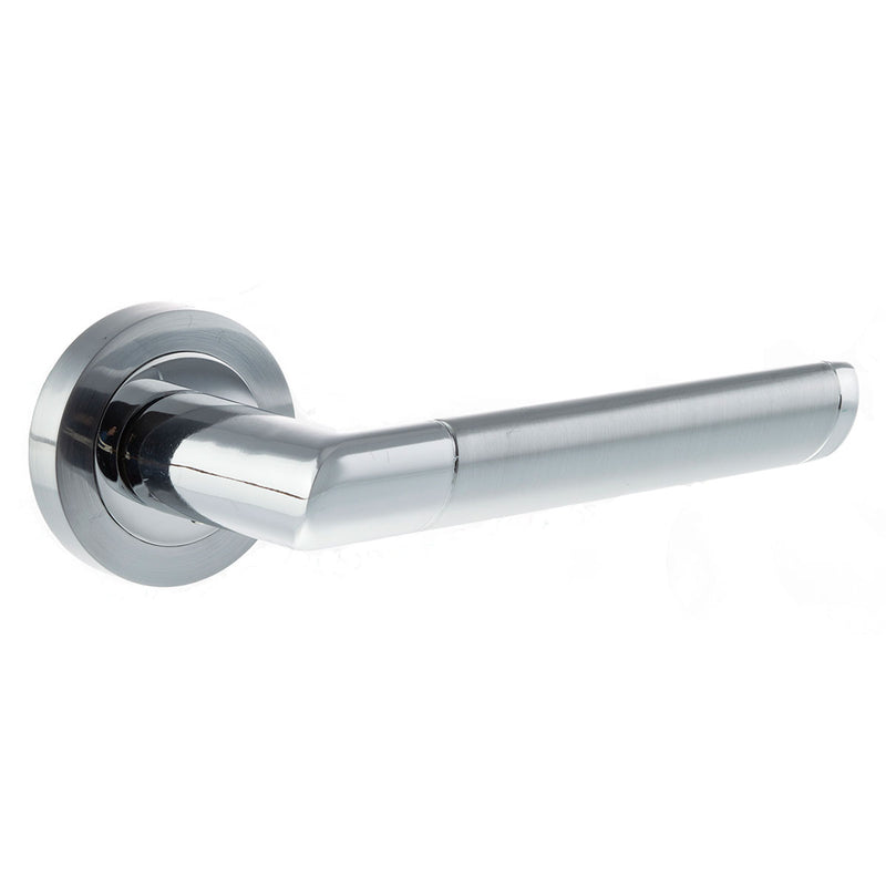 Atlantic Mediterranean Santorini Lever Door Handle on Round Rose - Satin Chrome/Polished Chrome