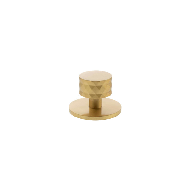 Millhouse Brass Chrysler Diamond Round Cabinet Knob Handle on Backplate - Satin Brass