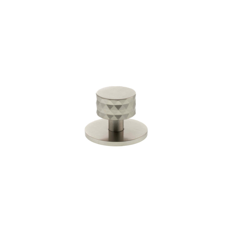 Millhouse Brass Chrysler Diamond Round Cabinet Knob Handle on Backplate - Satin Nickel