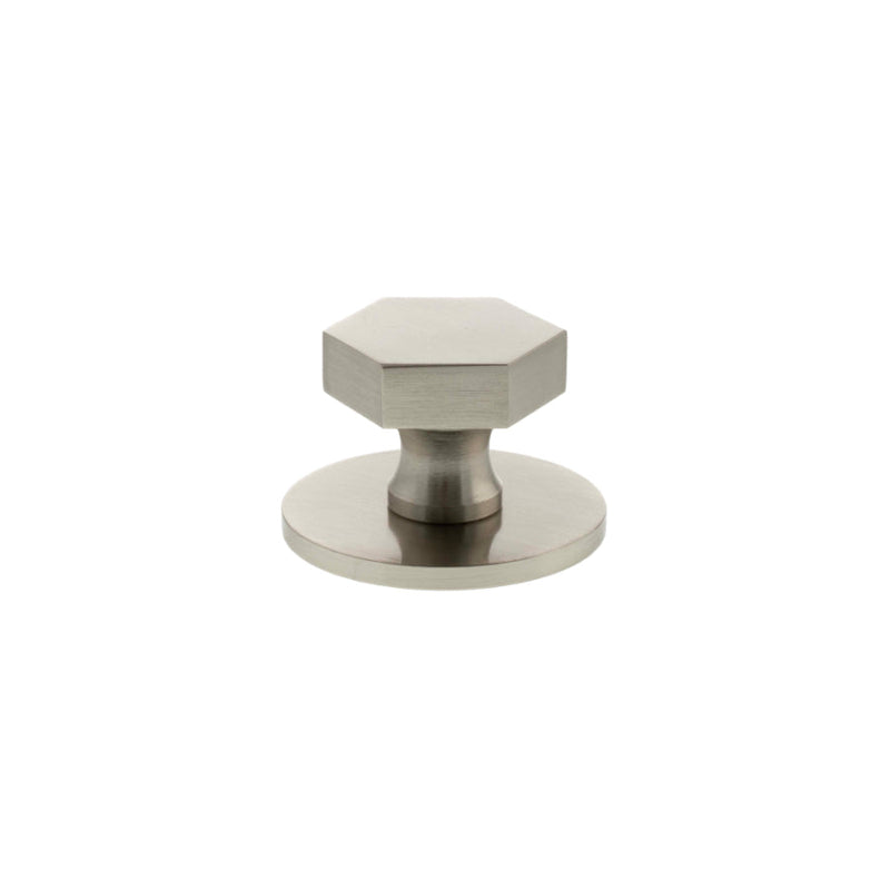 Millhouse Brass Pennington Hexagonal Cabinet Knob Handle on Backplate - Satin Nickel