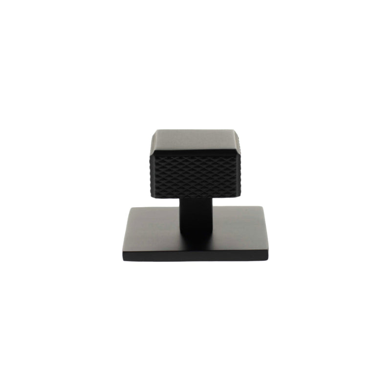 Millhouse Brass Eiffel Knurled Square Cabinet Knob Handle on Backplate - Matt Black