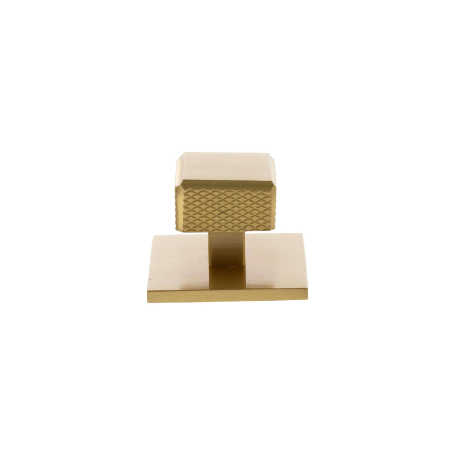 Millhouse Brass Eiffel Knurled Square Cabinet Knob Handle on Backplate - Satin Brass