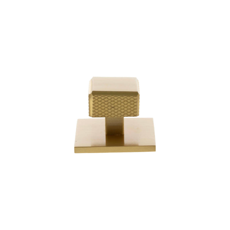 Millhouse Brass Eiffel Knurled Square Cabinet Knob Handle on Backplate - Satin Brass