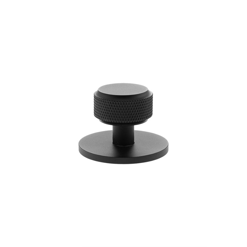 Millhouse Brass Eiffel Knurled Round Cabinet Knob Handle on Backplate - Matt Black