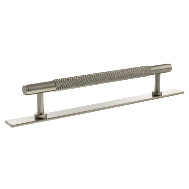 Millhouse Brass Eiffel Knurled T-Bar Cabinet Pull Handle on Backplate 160mm - Satin Nickel