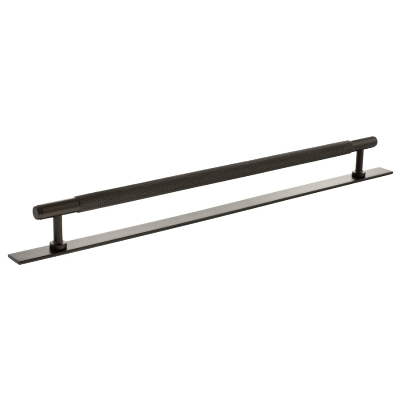 Millhouse Brass Eiffel Knurled T-Bar Cabinet Pull Handle on Backplate 320mm - Urban Dark Bronze