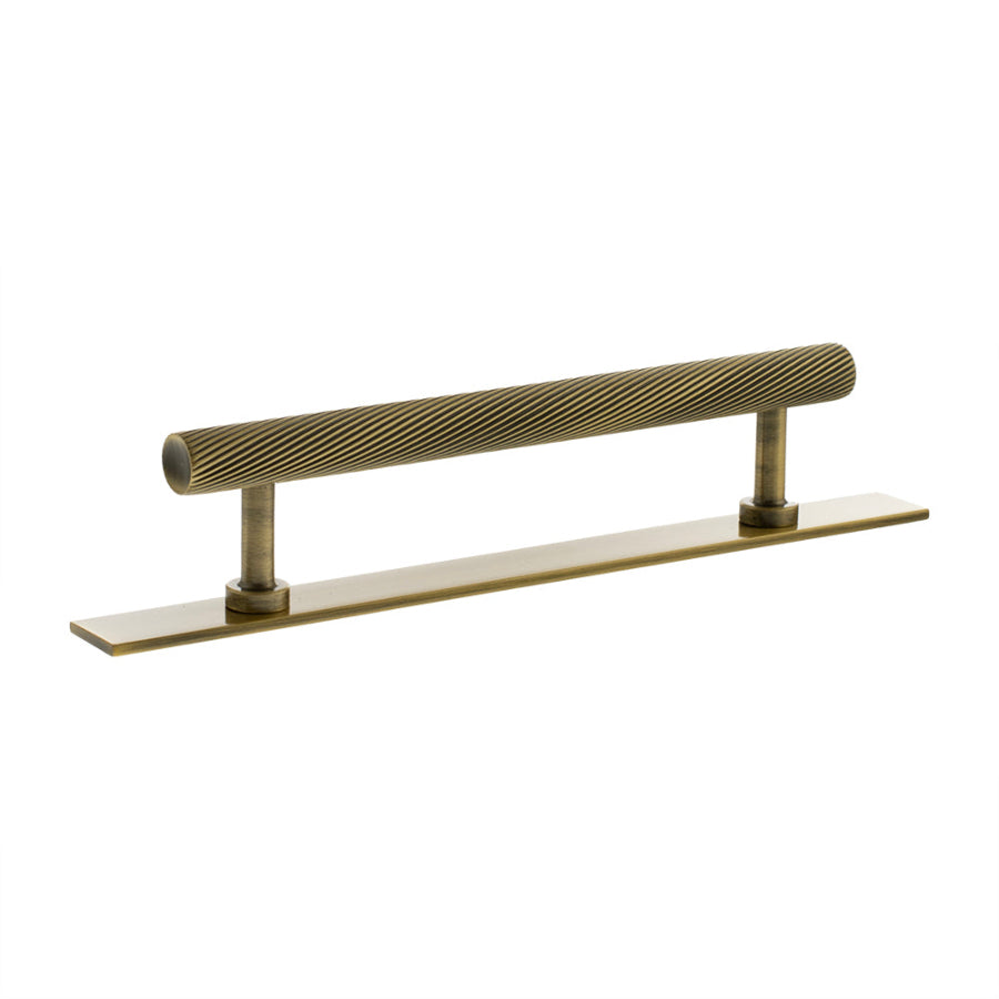 Millhouse Brass Paddington Spiral T-Bar Cabinet Pull Handle on Backplate 128mm - Antique Brass