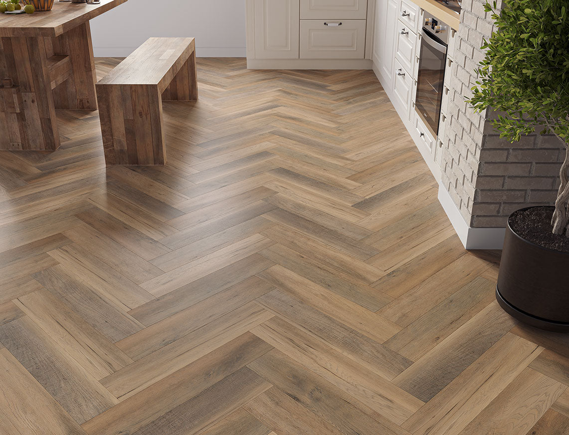 Marazion Oak Golden Brown Oak Herringbone LVT Flooring | 128 x 615 x 6.5/0.5mm