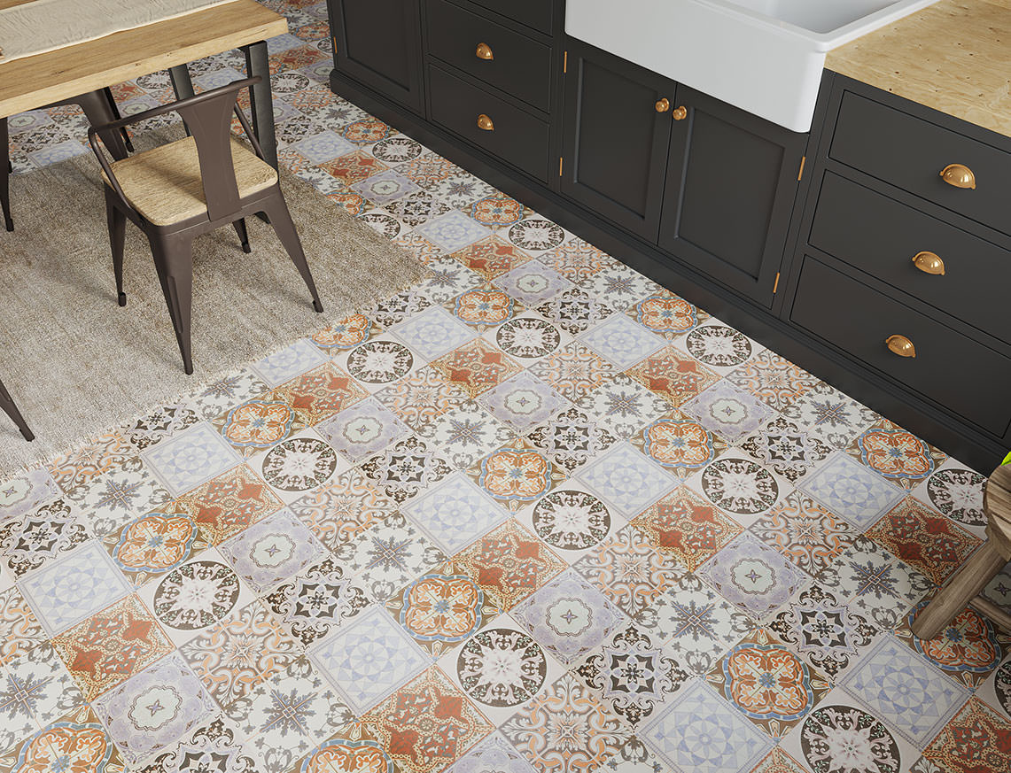 Monarch 8mm Grantchester Blue & Brown Textured Victorian Tile Laminate Flooring | 405 x 805 x 8mm