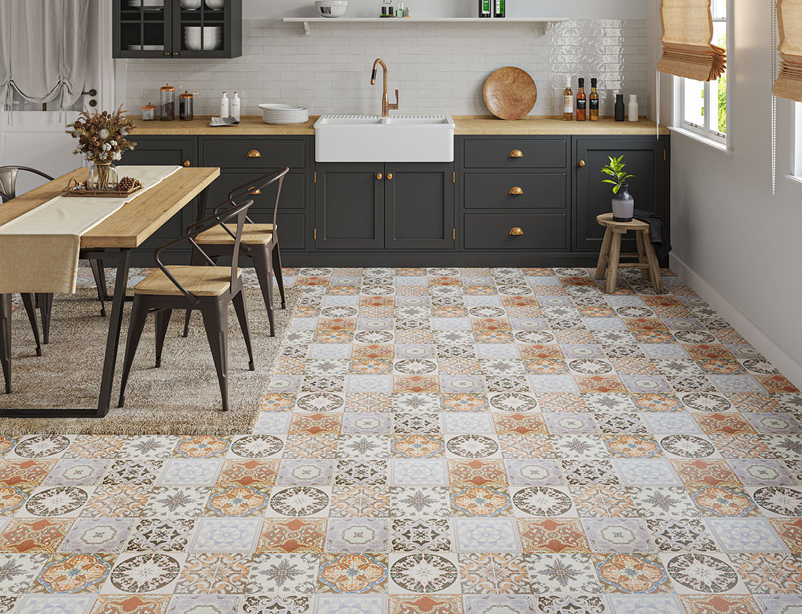 Monarch 8mm Grantchester Blue & Brown Textured Victorian Tile Laminate Flooring | 405 x 805 x 8mm