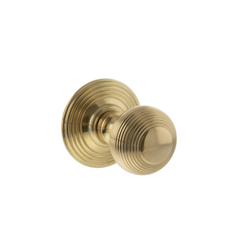Atlantic Old English Ripon Solid Brass Reeded Mortice Knob on Concealed Fix Rose - Raw Brass