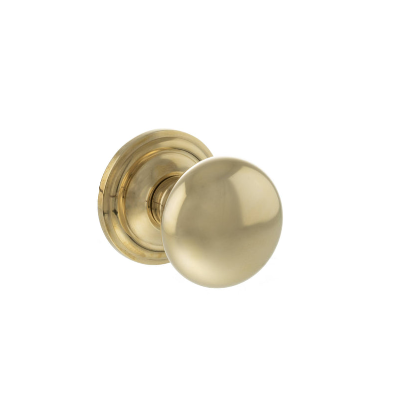 Atlantic Old English Harrogate Solid Brass Mushroom Mortice Knob on Concealed Fix Rose - Raw Brass