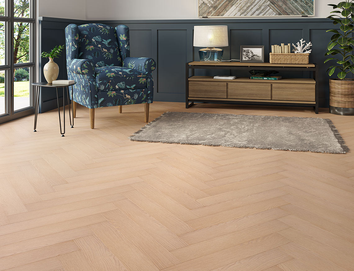 Oakleigh 8mm Ripley Soft Brown Textured Herringbone Laminate Flooring | 100 x 600 x 8mm