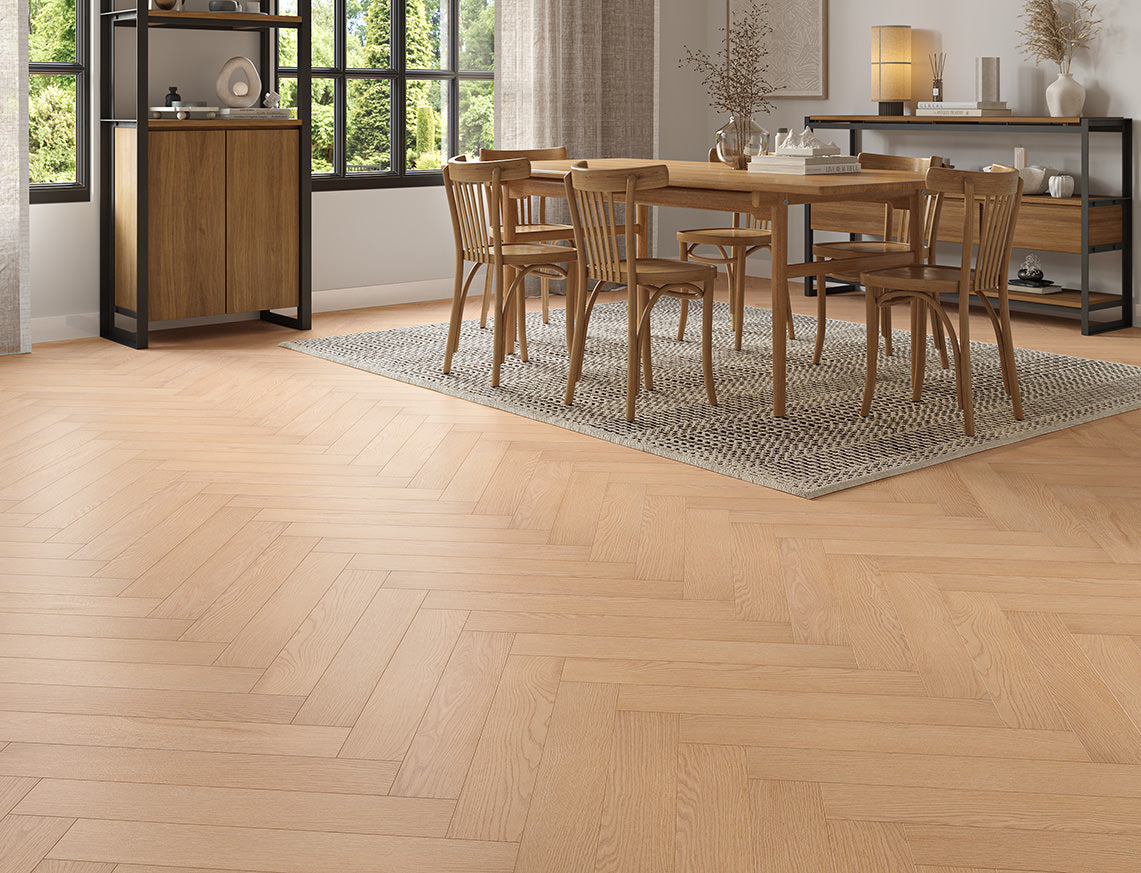 Oakleigh Deluxe 12mm Ripley Soft Brown Textured Herringbone Laminate Flooring | 100 x 600 x 12mm