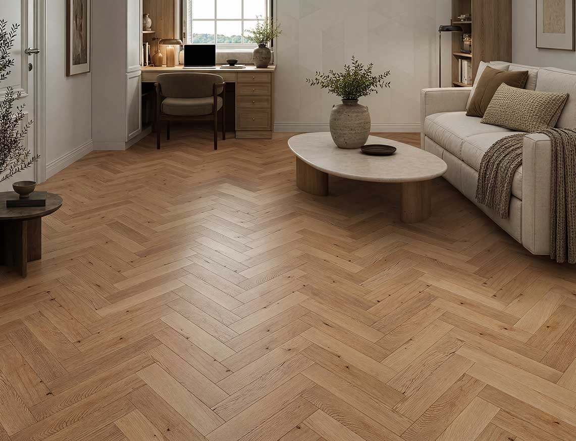 Woburn Oak Smooth Herringbone Solid Wood Flooring | UV Lacquered | 70 x 350 x 18mm