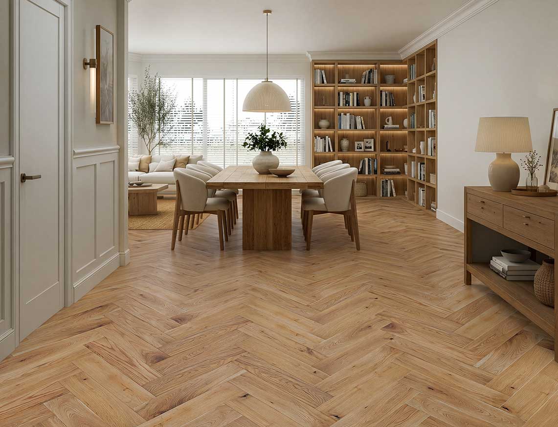 Salisbury Oak Brushed Herringbone Solid Wood Flooring | UV Lacquered | 90 x 400 x 18mm