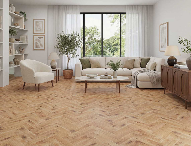 Tavistock Oak Smooth Herringbone Solid Wood Flooring | UV Lacquered | 90 x 400 x 18mm